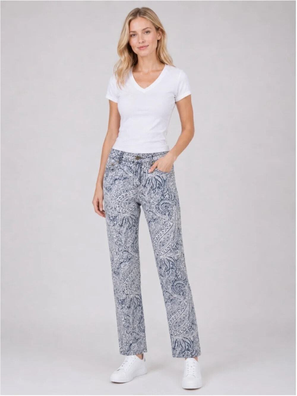 J. McLaughlin EUC Women's Lexi Jeans Blue White Paisley Print Straight Leg 0